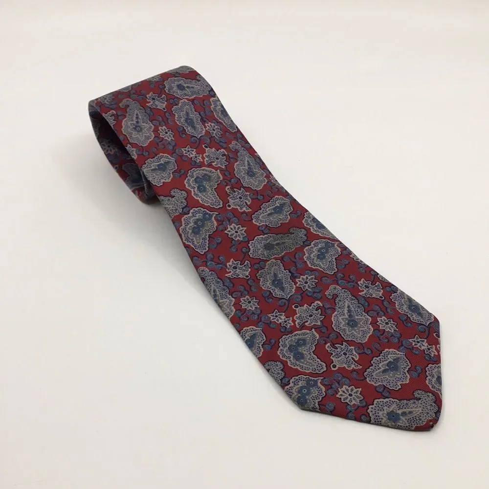 Vintage Yves Saint Laurent YSL Dark Red Blue and Gray Paisley Silk Tie